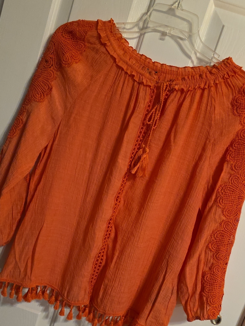 Zac & Rachel Coral Pink Crochet-Trim Peasant Tunic Top